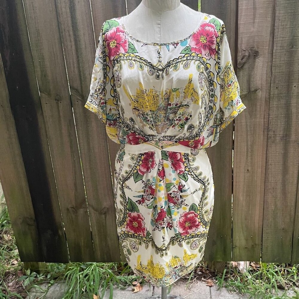 COLLETTE DINNIGAN Anthropologie Dolman Sleeve SCENIC Silk DRESS 8P